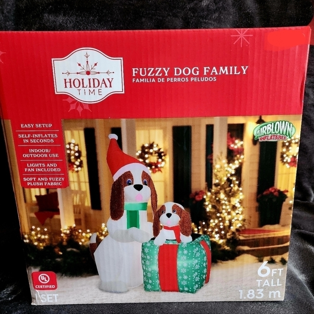 New large Airblown Inflatables Christmas 6 Foot Fuzzy Dog Family Scene